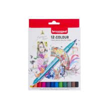 Купить bruynzeel набор двухсторонних капиллярных ручек creatives (линер 0.4 мм + кисть) 12 цветов 60325012