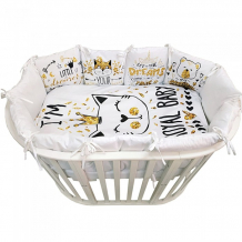 Купить комплект в кроватку альма-няня для овальной кроватки детская история кошка в короне (6 предметов) 