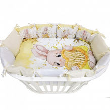 Купить комплект в кроватку альма-няня для овальной кроватки детская история зайка с сердцем (6 предметов) 