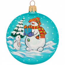 Купить элита шар стеклянный снеговик с подарком 8 см л-85-159