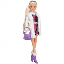 Кукла Toys Lab "Городской стиль" Ася блондинка в полосатом платье и белой шубке, 28 см ( ID 10134522 )