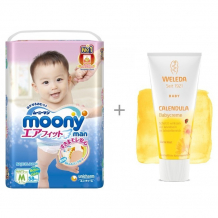 Купить moony подгузники-трусики м (6-11 кг) 58 шт. и weleda крем для младенцев для защиты кожи при пеленании 75 мл 