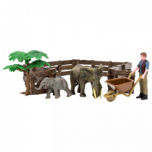 Купить masai mara игрушки фигурки на ферме (фермер, слон и слоненок, ограждение-загон, дерево, тележка) мм205-034