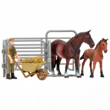 Купить masai mara игрушки фигурки на ферме (фризский конь, жеребенок, фермер, ограждение-загон, инвентарь) мм205-022