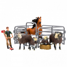 Купить masai mara игрушки фигурки на ферме (фермер, лошадь и семья овец ограждение-загон, инвентарь) мм205-030
