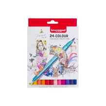Купить bruynzeel набор двухсторонних капиллярных ручек creatives (линер 0.4 мм + кисть) 24 цвета 60325024