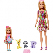 Купить mattel barbie gtm82 барби игровой набор кукла барби и челси с питомцами жираф, слон и обезьянка