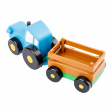 Купить деревянная игрушка мультифан синий трактор малый с прицепом bt-mf779