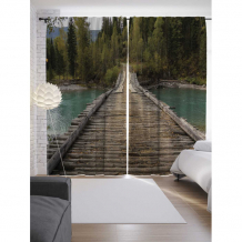 Купить joyarty шторы с фотопечатью деревянный речной мост из сатена 290х265 см p_17485_145x265