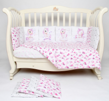 Купить комплект в кроватку подушкино со съемными наволочками панно подушками единорожки (6 предметов) 