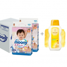Купить moony megabox подгузники м (6-11 кг) 124 шт. и масло weleda младенцев с нежным ароматом 200 мл 