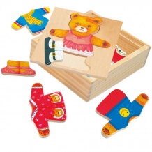 Купить деревянная игрушка bino пазл гардероб медведицы 88048
