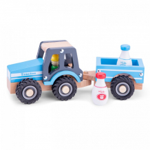 Купить деревянная игрушка new cassic toys трактор с прицепом молоко 11942