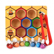 Купить деревянная игрушка умный ежик сортер пчелки и улей с щипцами 4123