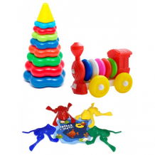 Купить развивающая игрушка тебе-игрушка пирамида детская большая + конструктор-каталка паровозик + команда ква № 1 40-0045+к-004+12011