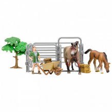 Купить masai mara игрушки фигурки на ферме (лошадь и жеребенок, фермер, дерево, ограждение-загон, инвентарь) мм205-025