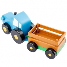 Купить деревянная игрушка мультифан синий трактор средний с прицепом bt-mf880