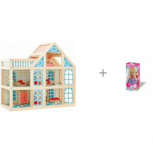 Купить мир деревянных игрушек кукольный домик 3 этажа и кукла карапуз машенька принцесса в розовом платье 15 см 