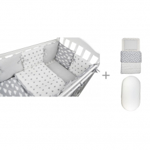 Купить комплект в кроватку forest kids для овальной кроватки sky (16 предметов) с постельным бельем и наматрасником 