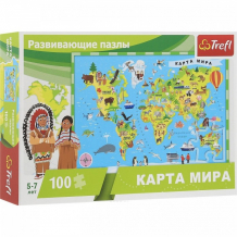 Купить trefl пазлы карта мира (100 элементов) 15527t
