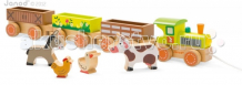 Купить каталка-игрушка janod на веревочке поезд ферма с животными j08536