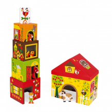 Купить развивающая игрушка janod мультикубик-пирамидка с деревяннымми фигурками ферма j02801
