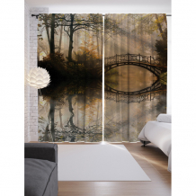 Купить joyarty шторы с фотопечатью заколдованный мост в лесу из сатена 290х265 см p_2031_145x265