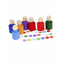Купить деревянная игрушка эврилэнд монтессори гномики в стаканчиках с карточками 7 цветов el7075