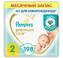 Купить pampers подгузники premium care для новорожденных 2 р. (4-8 кг) 198 шт. 