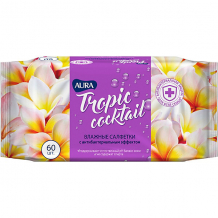 Купить влажные салфетки aura tropic cocktail антибактериальные, 60 шт ( id 16213543 )