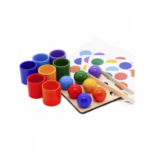 Купить деревянная игрушка эврилэнд монтессори шарики в стаканчиках с карточками 7 цветов el7020