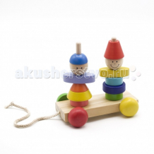 Купить каталка-игрушка мир деревянных игрушек пирамидка-каталка мальчик и девочка д354