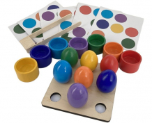 Купить деревянная игрушка эврилэнд монтессори яички на подставках с карточками 7 цветов el7068