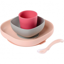 Купить набор посуды beaba silicone meal set, розовый ( id 12675529 )