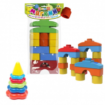 Купить развивающая игрушка тебе-игрушка пирамида детская малая + мягкий конструктор для малышей кнопик 14 деталей 