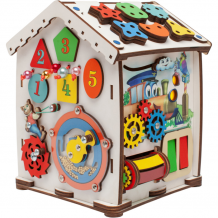 Купить деревянная игрушка jolly kids бизиборд развивающий домик со светом паровозик iwd-d-03-02