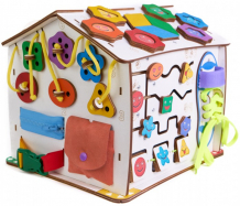 Купить деревянная игрушка evotoys бизиборд домик знайка смайлики дома со светом 29х25х25 см et-bd-05-02