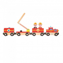 Купить деревянная игрушка janod поезд на магнитах пожарные с фигурками j08590