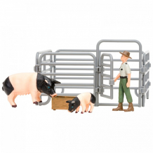 Купить masai mara набор фигурок животных на ферме (фермер, 2 свиньи, ограждение-загон, инвентарь) мм205-004