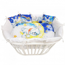 Купить комплект в кроватку альма-няня для овальной кроватки детская история зайка в звездах (6 предметов) 