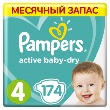 Купить pampers подгузники active baby-dry р.4 (9-14 кг) 174 шт. pa-81665559