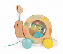 Купить каталка-игрушка janod на веревочке улитка с ксилофоном и барабаном j05159