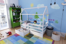 Купить детская кроватка rooroom домик кд-3 140 с ограничителем и комплектом ящиков 3457798701