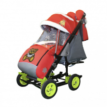 Купить санки-коляска galaxy snow city-3-2 мишка с бабочкой на больших надувных колёсах 