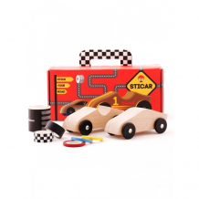 Купить деревянная игрушка kipod toys набор машинки на трассе с наклейками ks-100