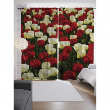 Купить joyarty шторы с фотопечатью красочные тюльпаны из сатена 290х265 см p_10332_145x265