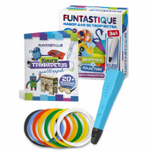 Купить funtastique набор для 3d творчества 3 в 1: ручка cleo, книга трафаретов, pla-пластик 7 цветов 3-1-1009