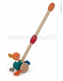 Купить каталка-игрушка janod с ручкой уточка с колокольчиком j08213