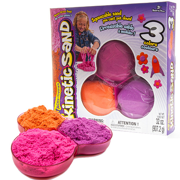 Купить kinetic sand 71403 кинетик сэнд кинетический песок для лепки, 3 цвета в наборе (в ассортименте)