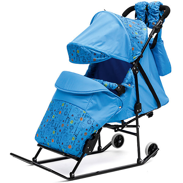 Купить санки-коляска abc academy зимняя сказка 3в авто, черная рама, голубой/зоопарк ( id 5203341 )
